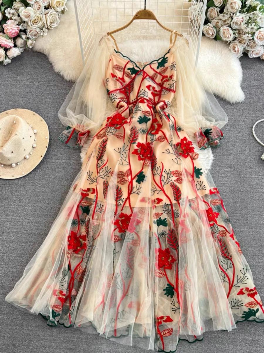 Rock festival embroidery mesh dress EVD111 image