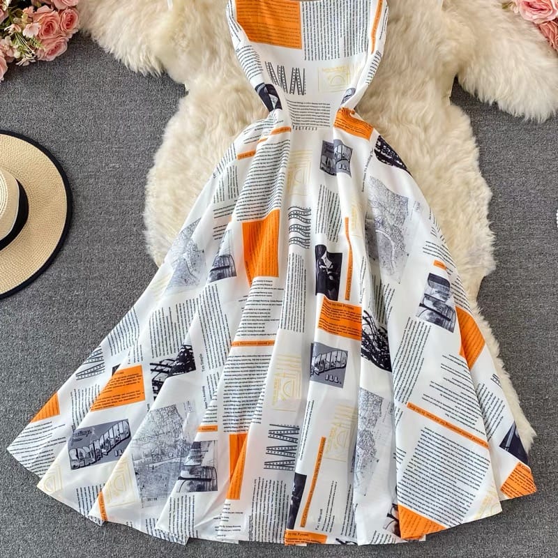 Bora bora babe news print dress CD26 image