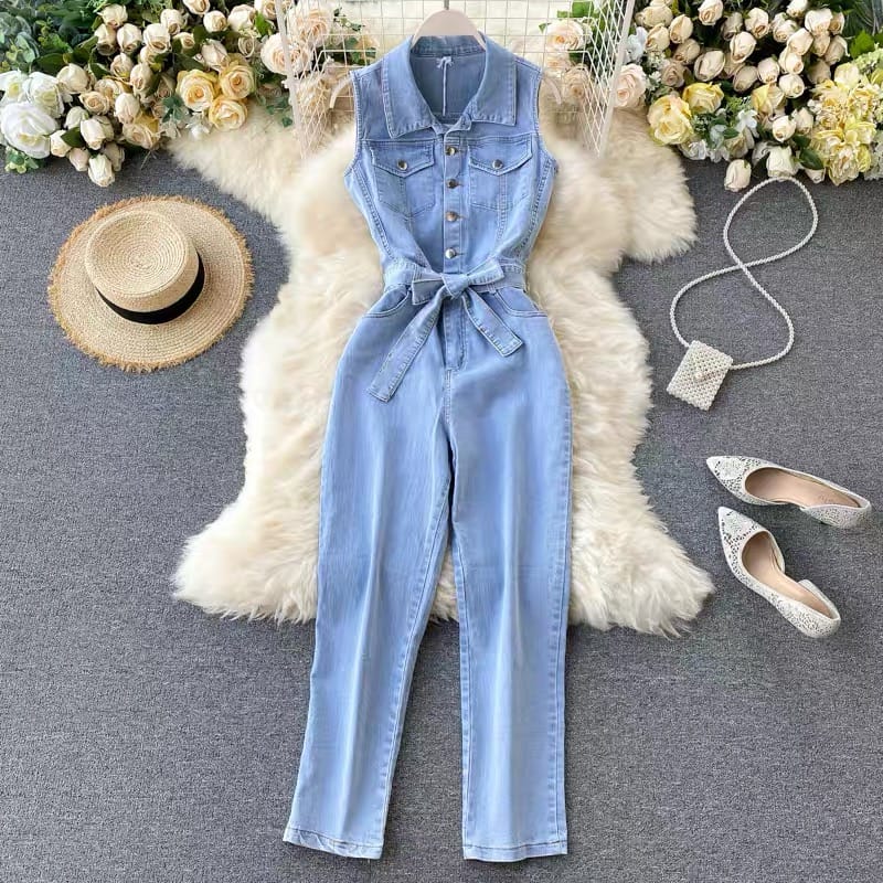 Runaway night sleeveless denim jumpsuit JRZZ145 image