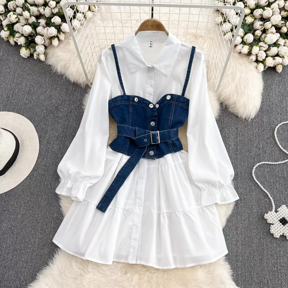 Samira shirt dress & denim waist coat SDZZ584 image