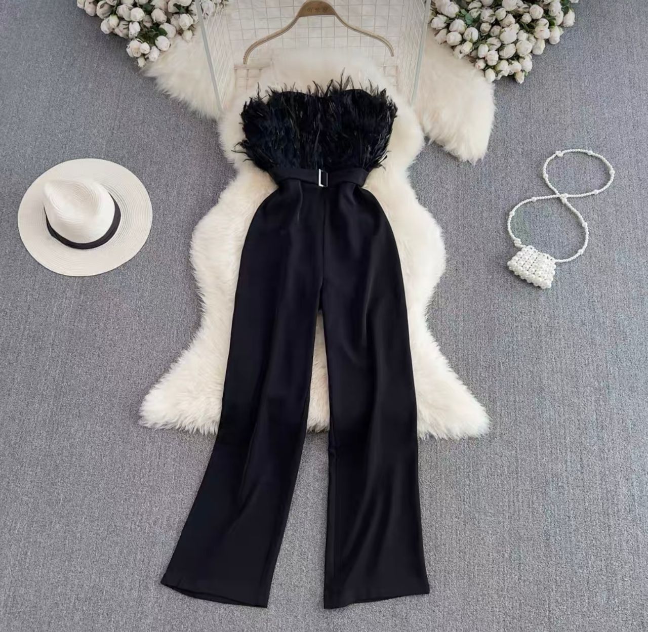 Cocktail party feathery jumpsuit JRZZ466 image