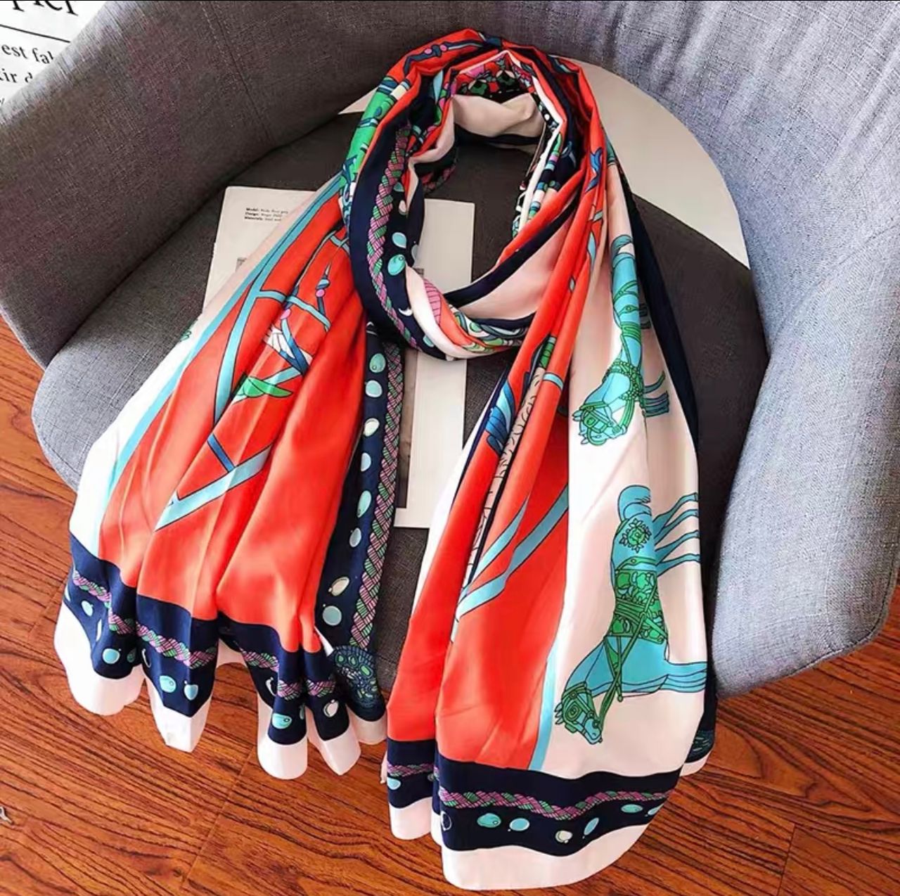 Hermes style print scarf HW117 image