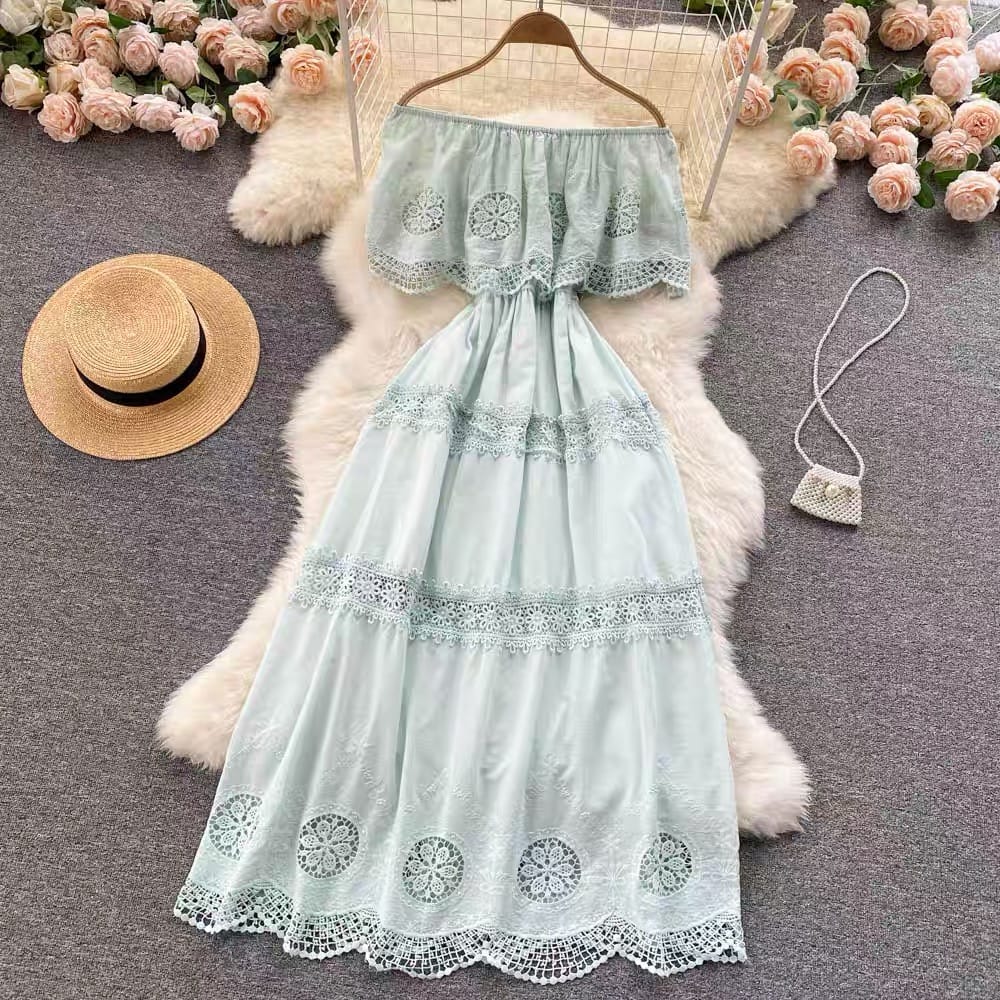 Lace droplets off shoulder dress CD117 image