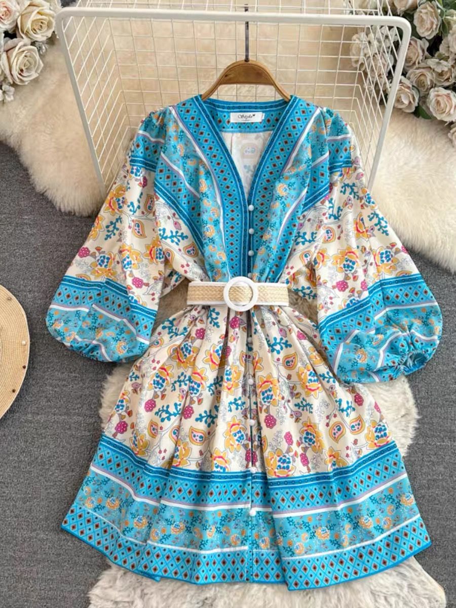 Date night print dress & belt ED127 image