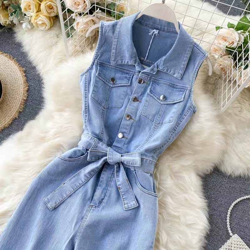 Runaway night sleeveless denim jumpsuit JRZZ145 image