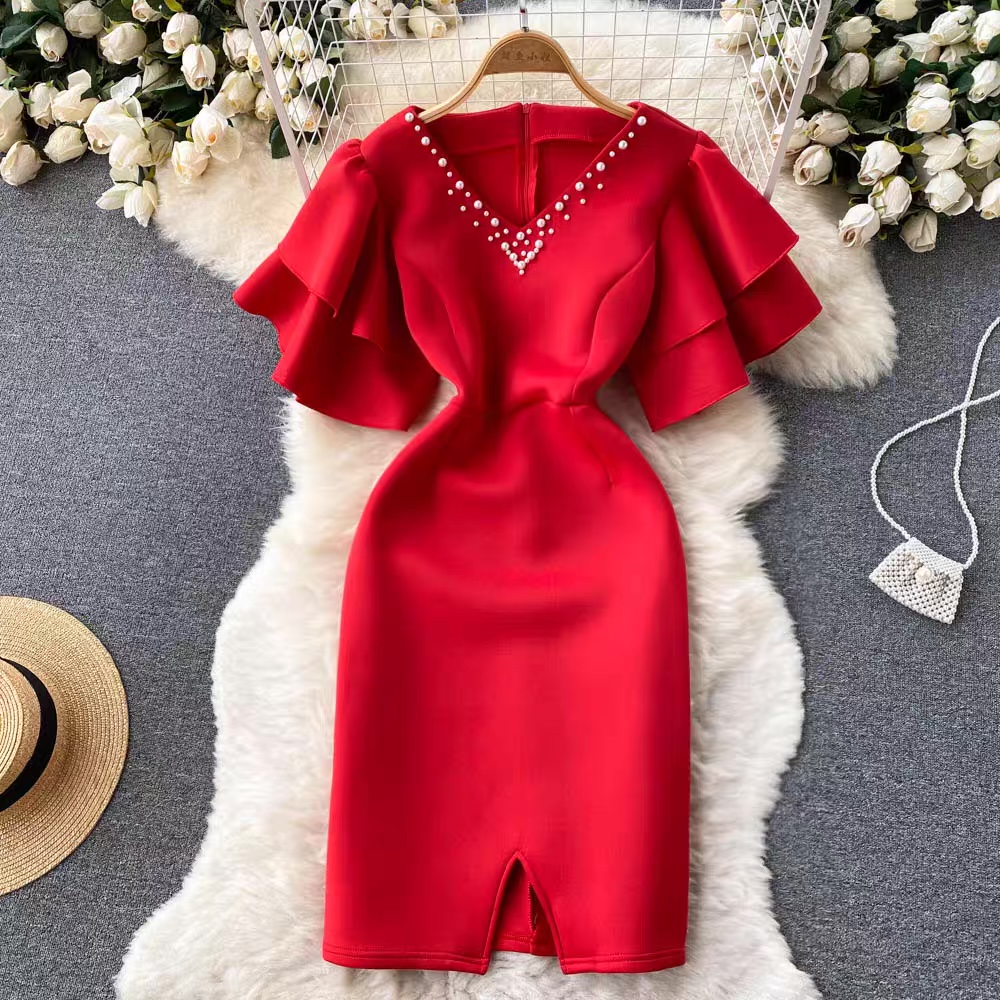 Bridesmaid duties pearls gown EBC5