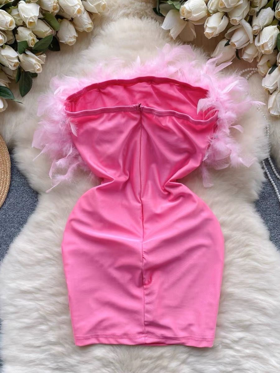 Celebrity party feathery dress CBC264 image