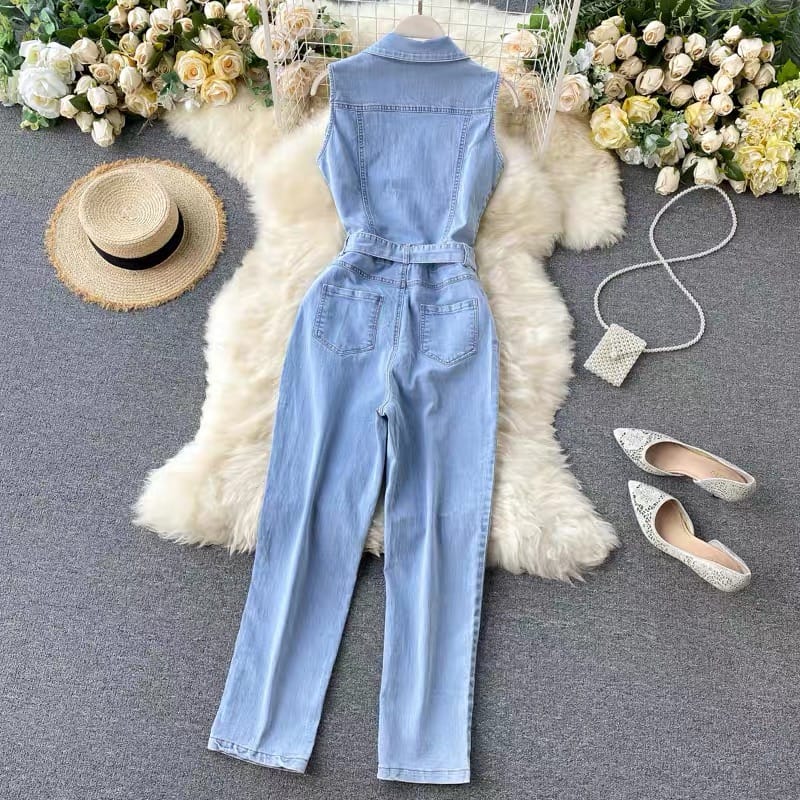 Runaway night sleeveless denim jumpsuit JRZZ145 image