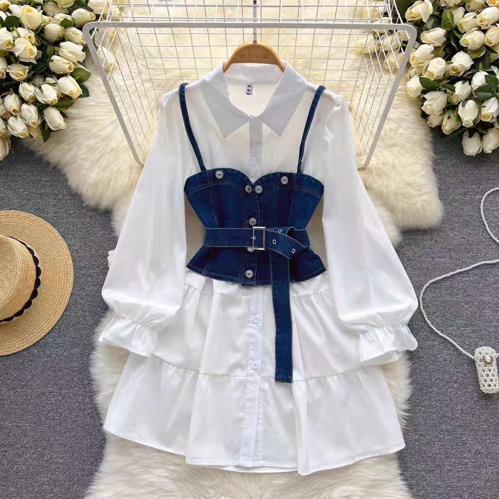 Samira shirt dress & denim waist coat SDZZ584 image