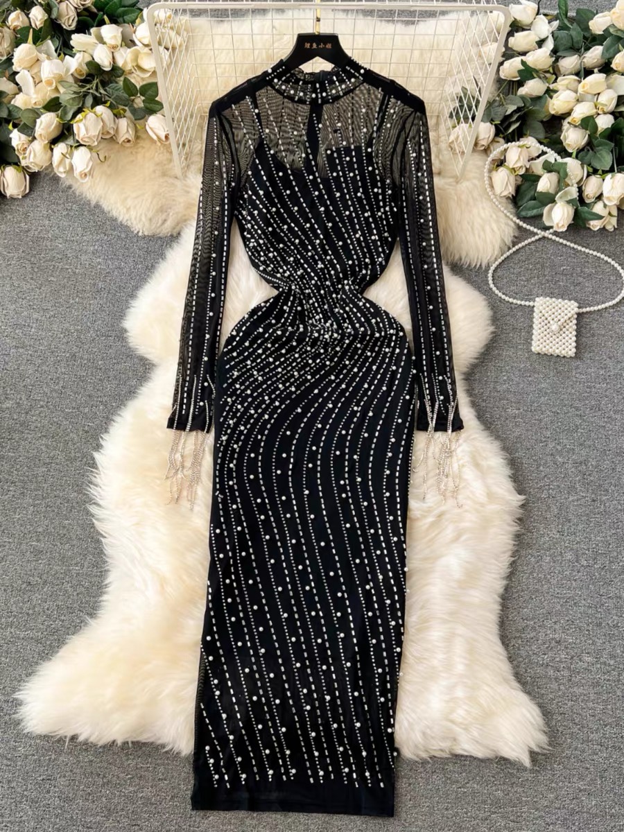 Absolute need beaded mesh gown & camisole EBC61
