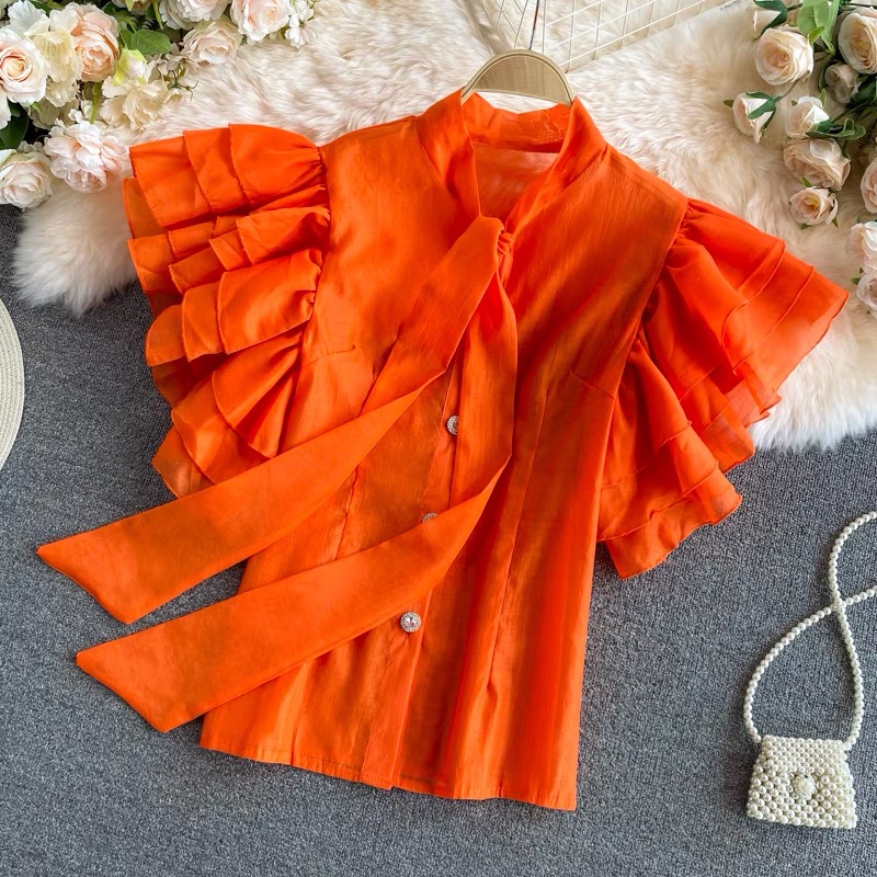 Tipping the glass ruffles sleeves top TZZ290 image