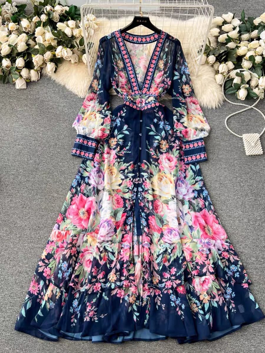 Midnight lover floral print dress ED197 image