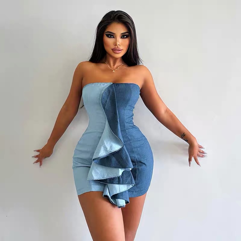 Diana mini ruffle denim dress DBC9