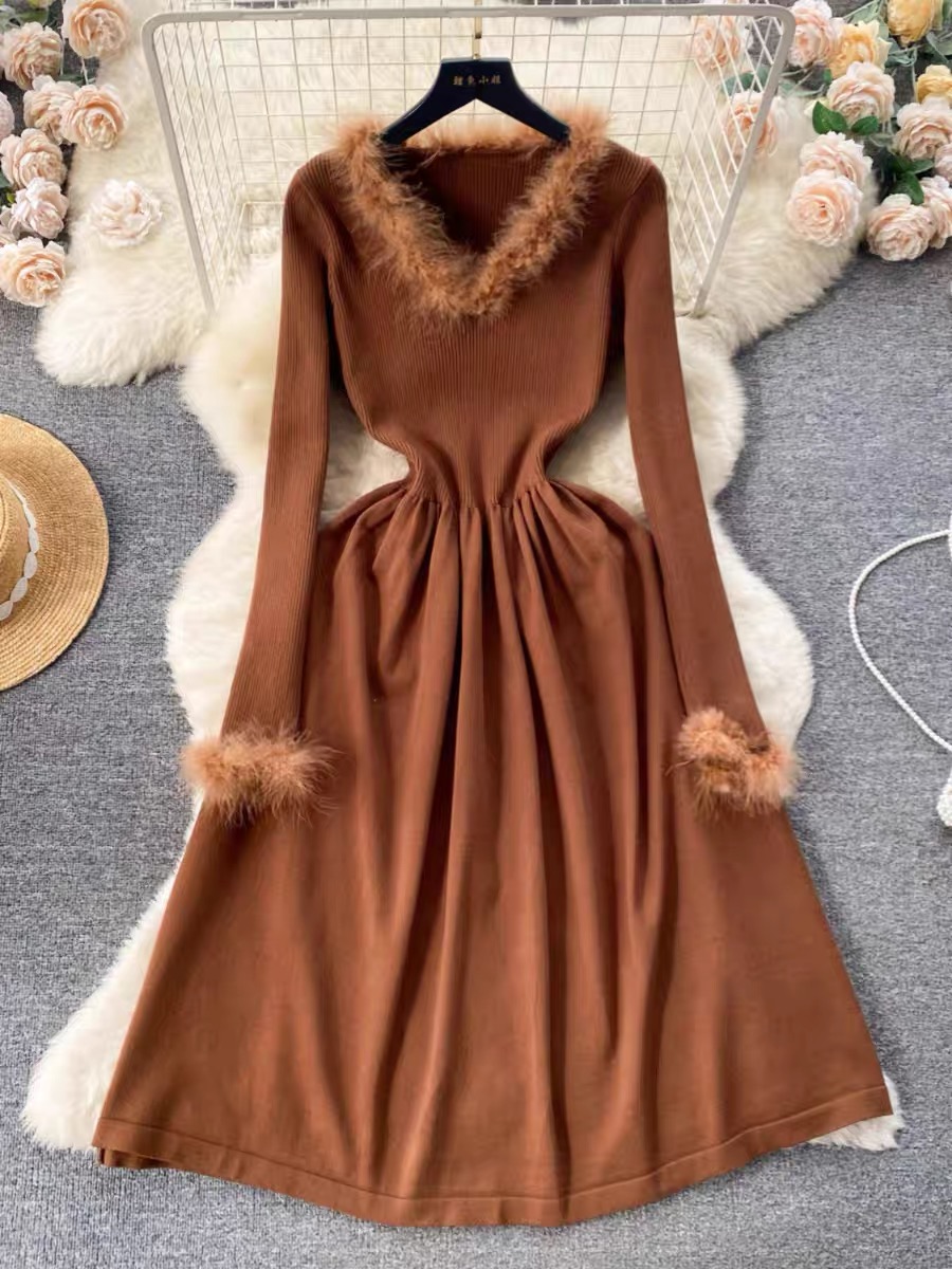 Purely icon fur patched dress KD210