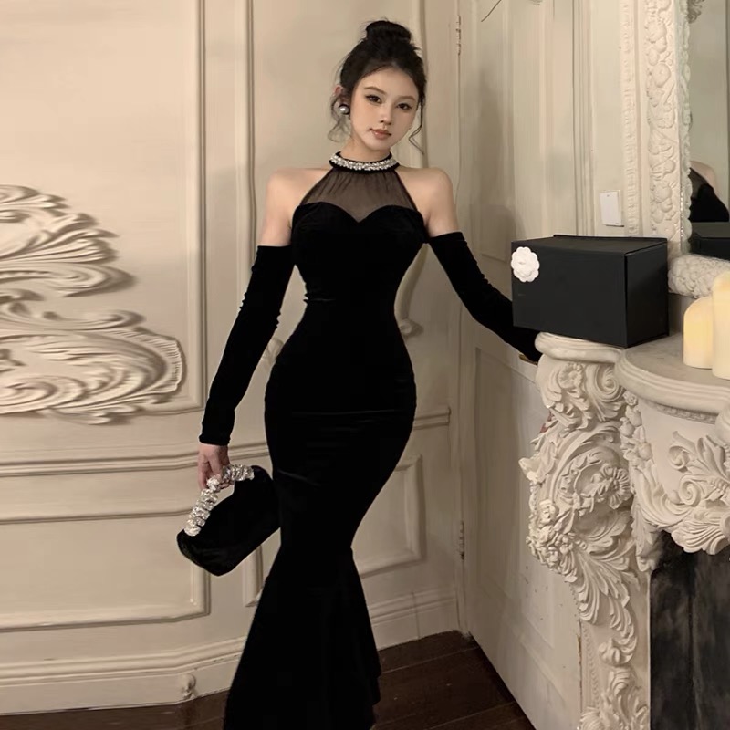 VIP banquet party velvet dress EBC67