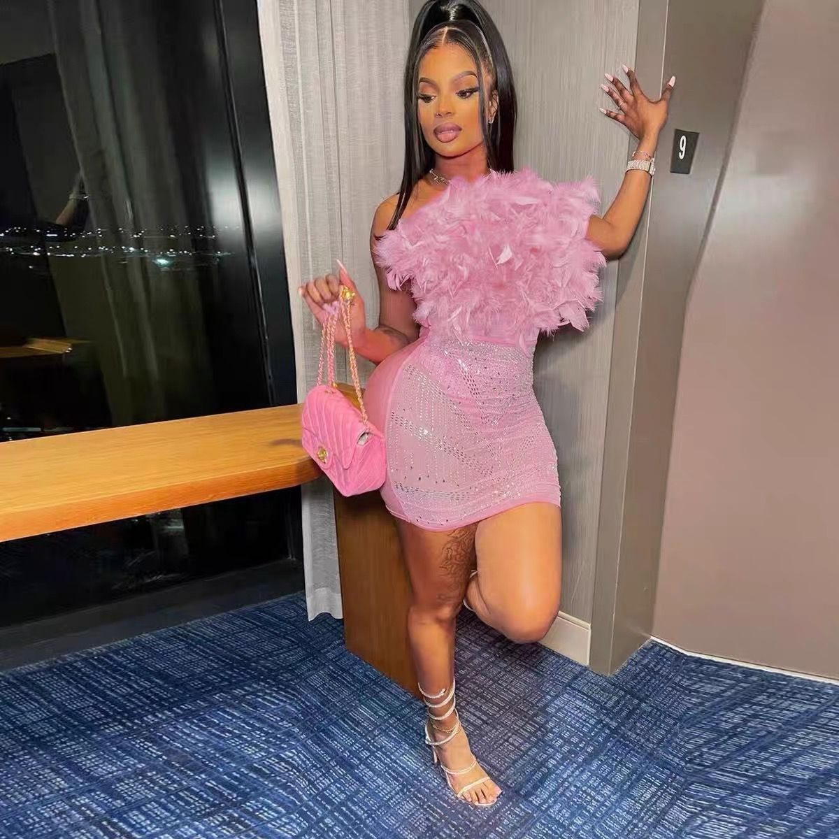 Celebrity party feathery dress CBC264 image