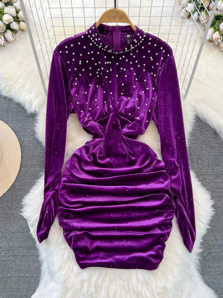 Special feeling beaded velvet dress CBC358 image