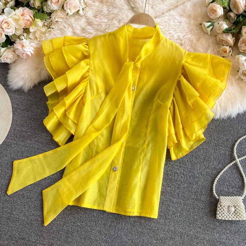 Tipping the glass ruffles sleeves top TZZ290 image