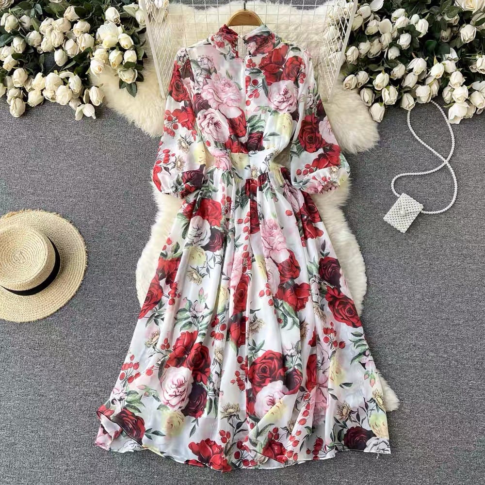 She works hard for the money print dress CD65 image