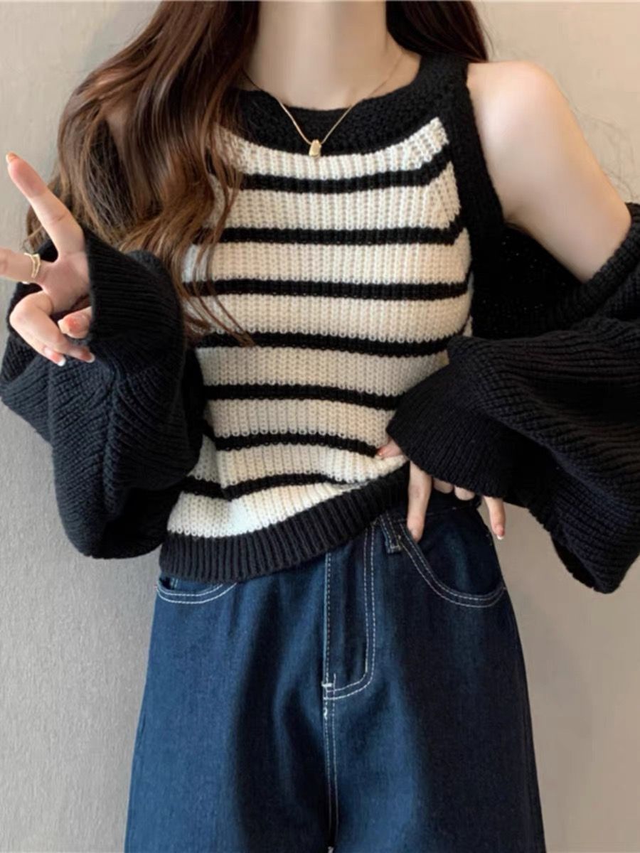 Soft life babe knit tank top & sweater shawl TZZ1314 image