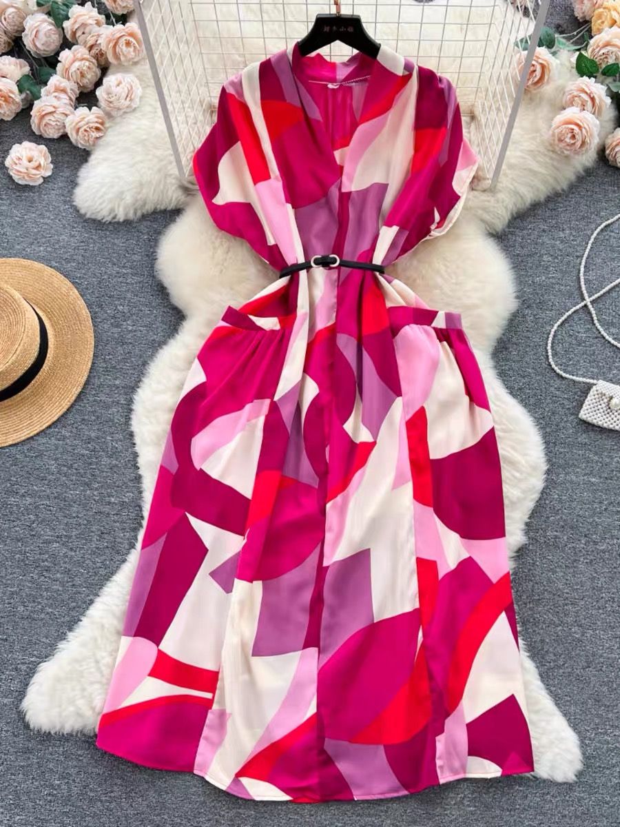 Twin flames print dress & belt CD424 image