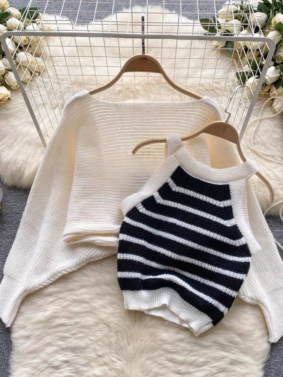 Soft life babe knit tank top & sweater shawl TZZ1314 image