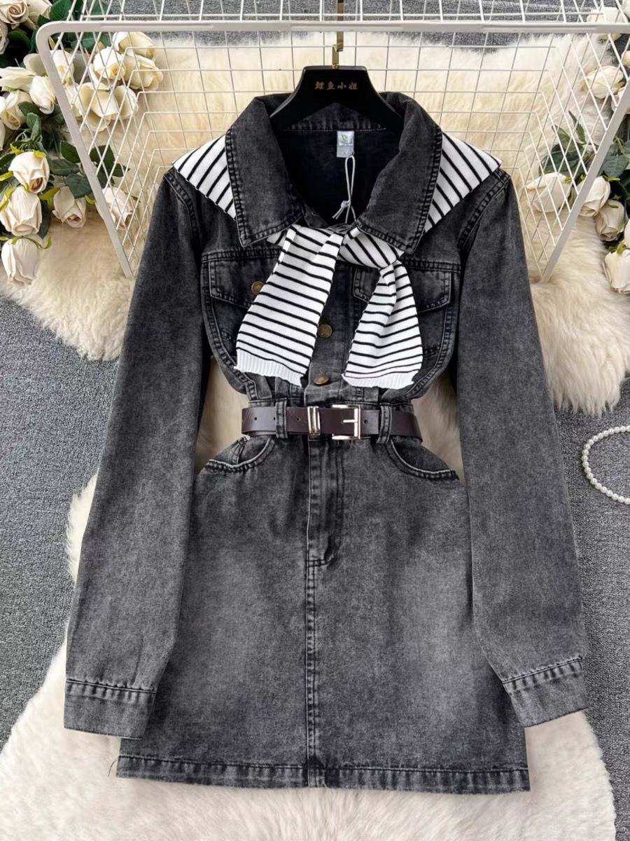 Legacy vibes denim dress , belt & shawl DD16 image