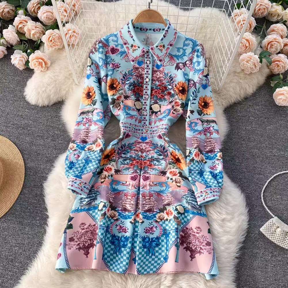 Beauty & the billonaire print dress ED10 image