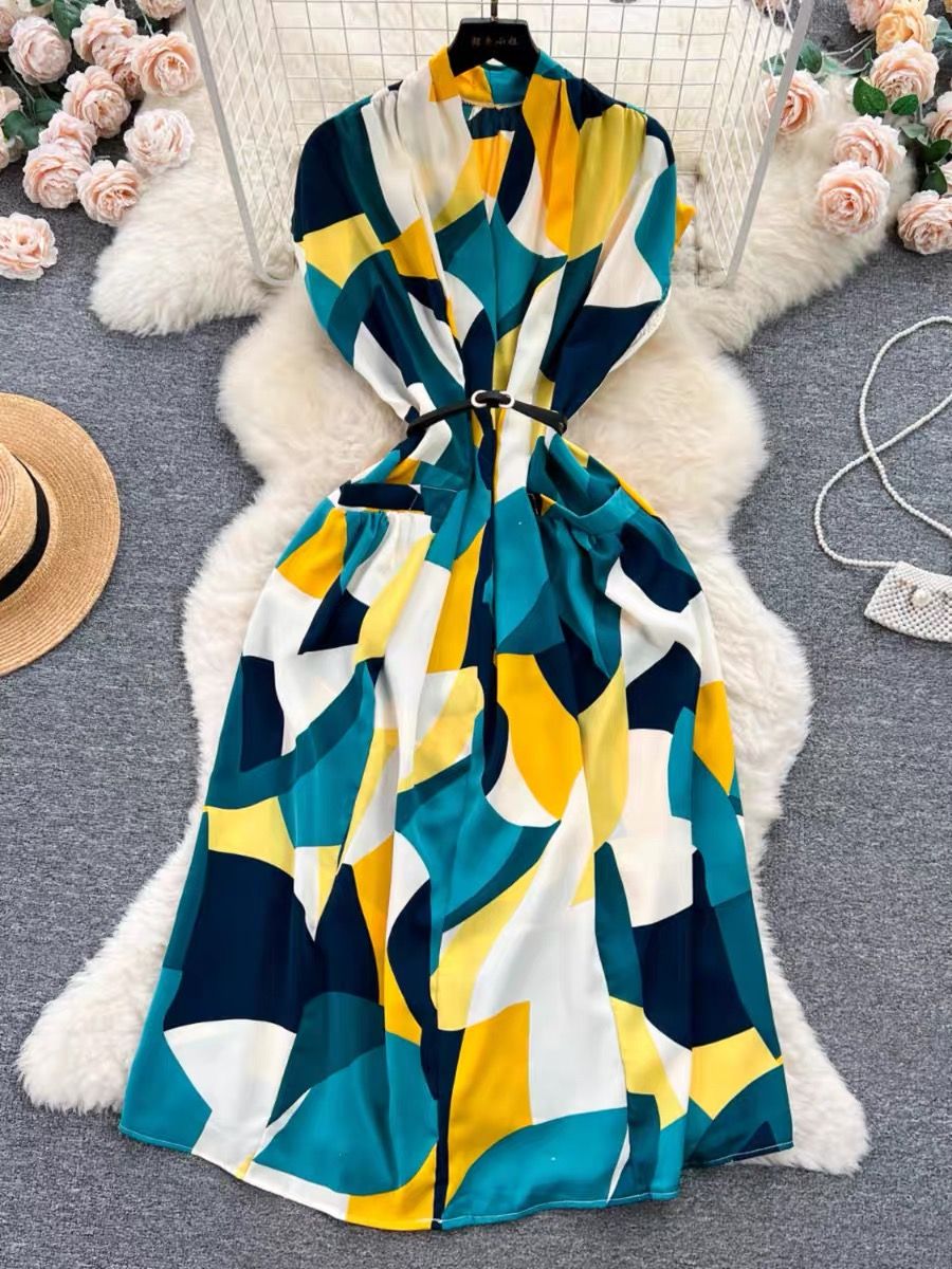 Twin flames print dress & belt CD424 image