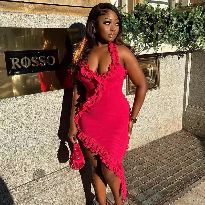 Plot twist ruffle gown CBC197