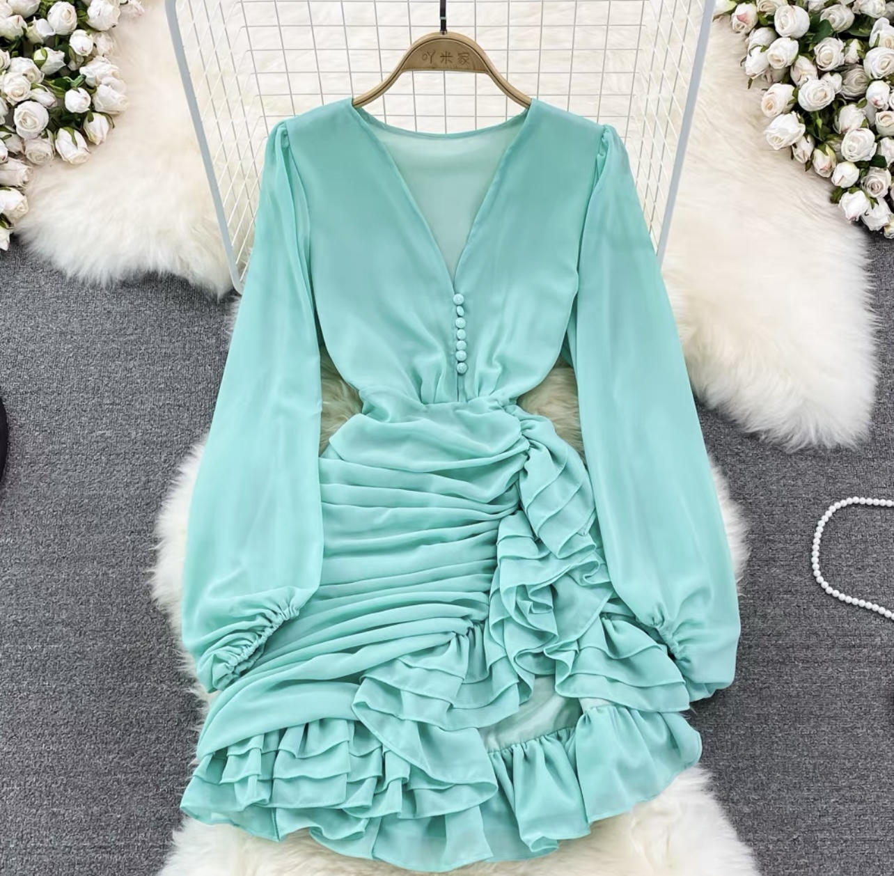 He stole my heart ruffle midi dress CD95 image