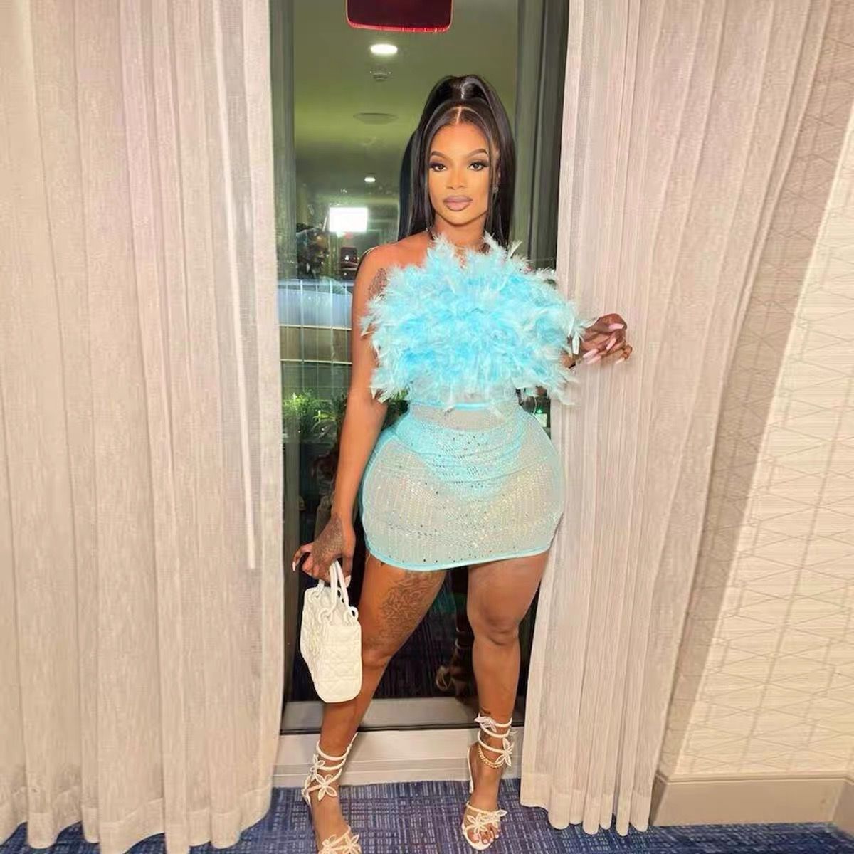 Celebrity party feathery dress CBC264 image