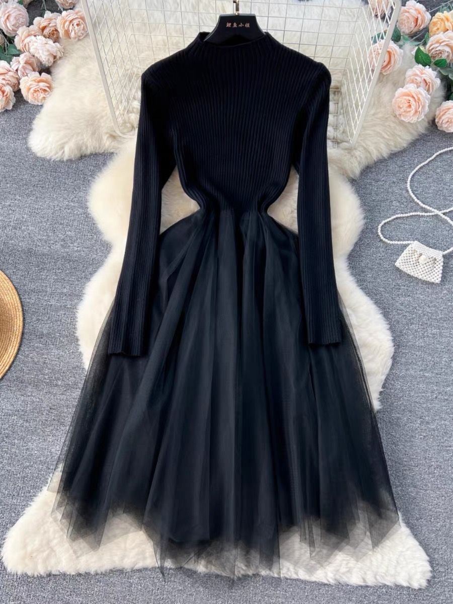 Key to love sweater mesh dress KD170 image