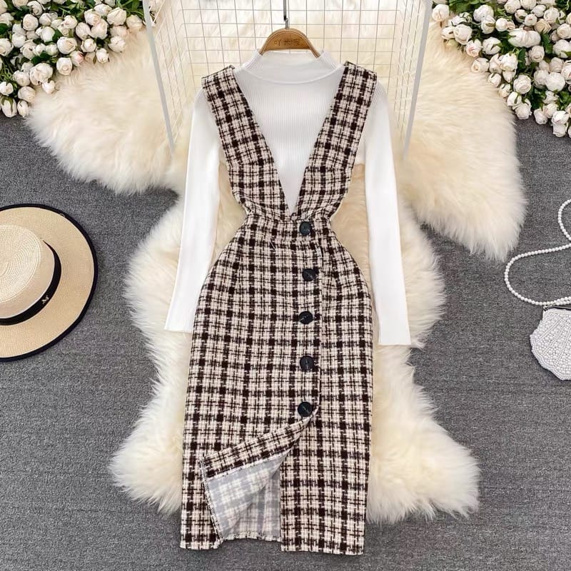 Midi plaid dress set FBC18 image