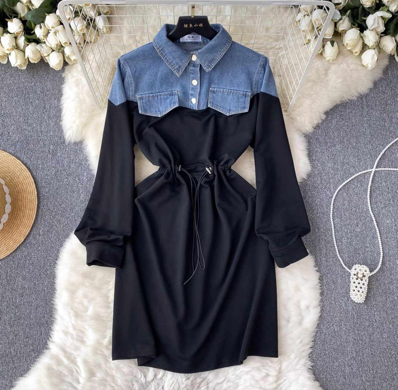 Meet me outside denim sweat dress DD17 image