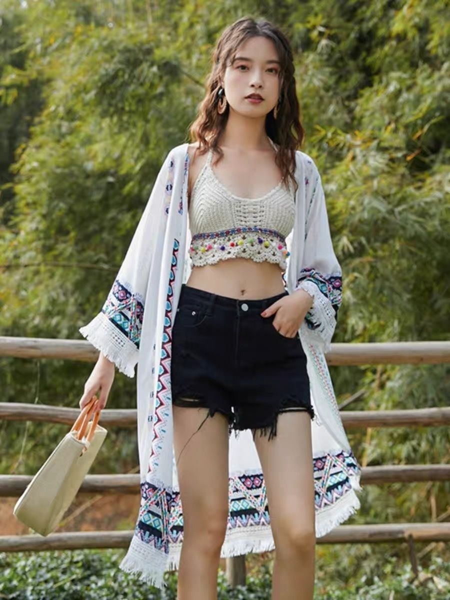 Summer beach vibes fringe kimono KM101 image
