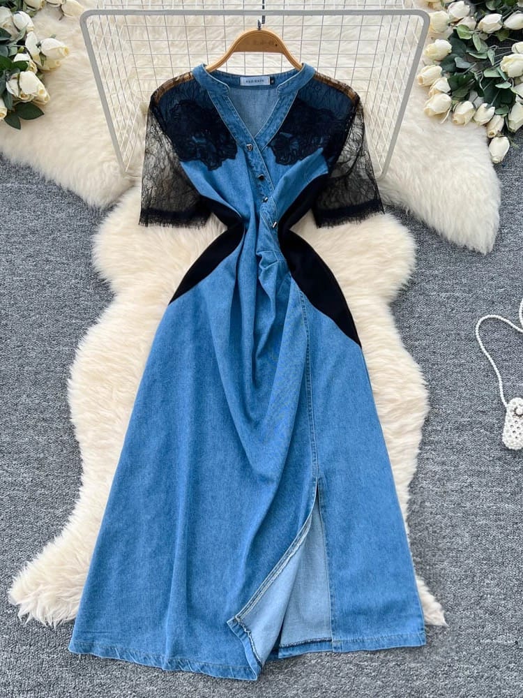 Gone viral lace denim dress DD61 image