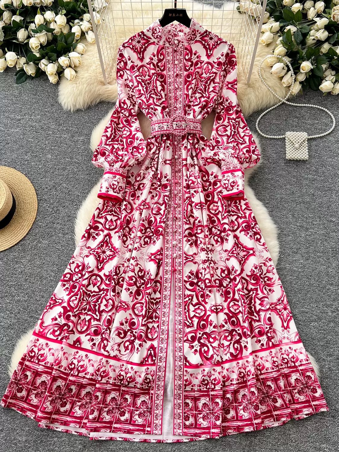 Peak elegance print dress ED183