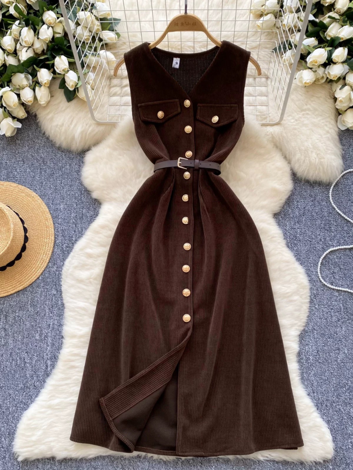 Noble behaviour corduroy dress & belt  CD1970