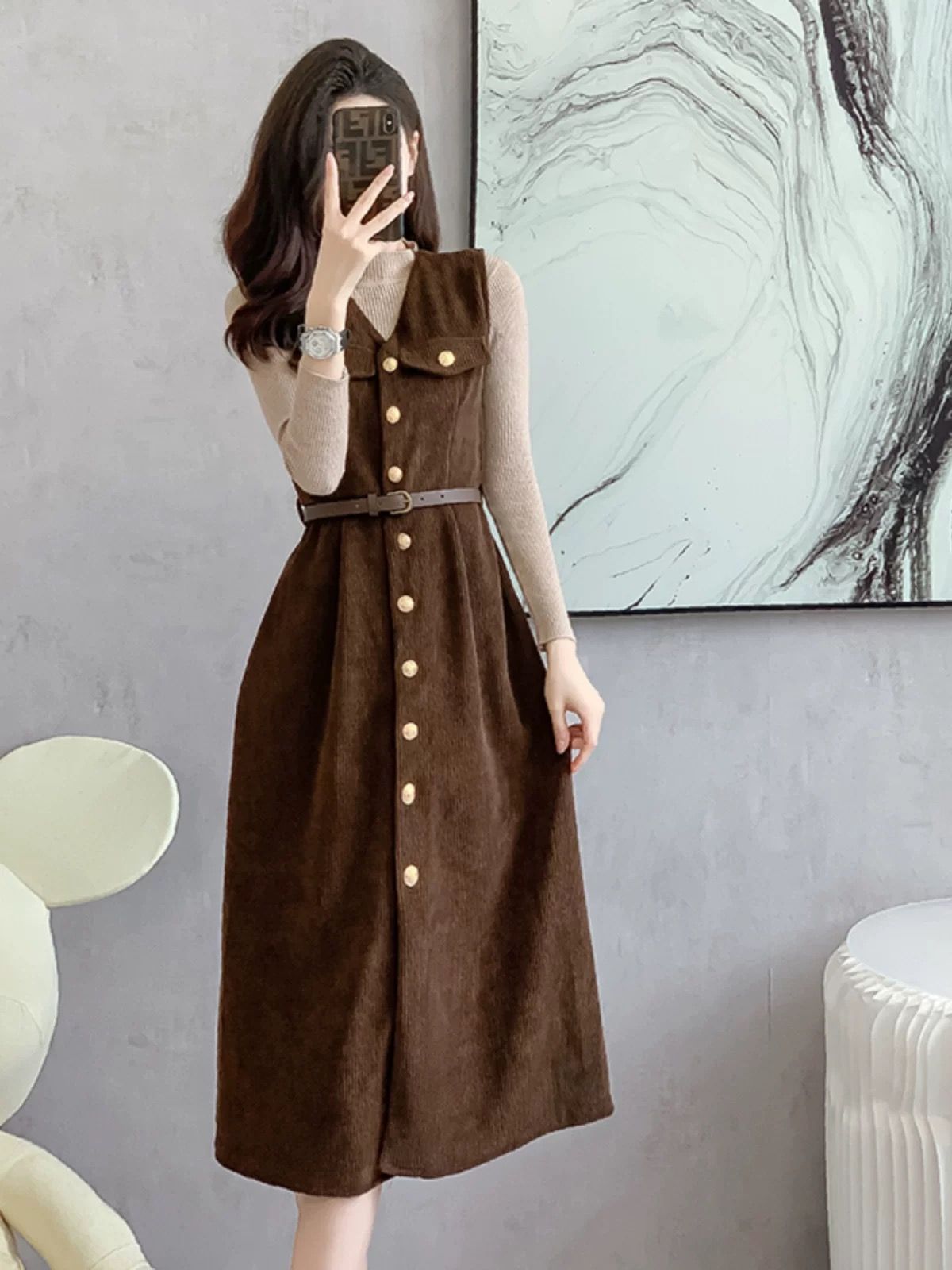 Noble behaviour corduroy dress & belt CD1970 image