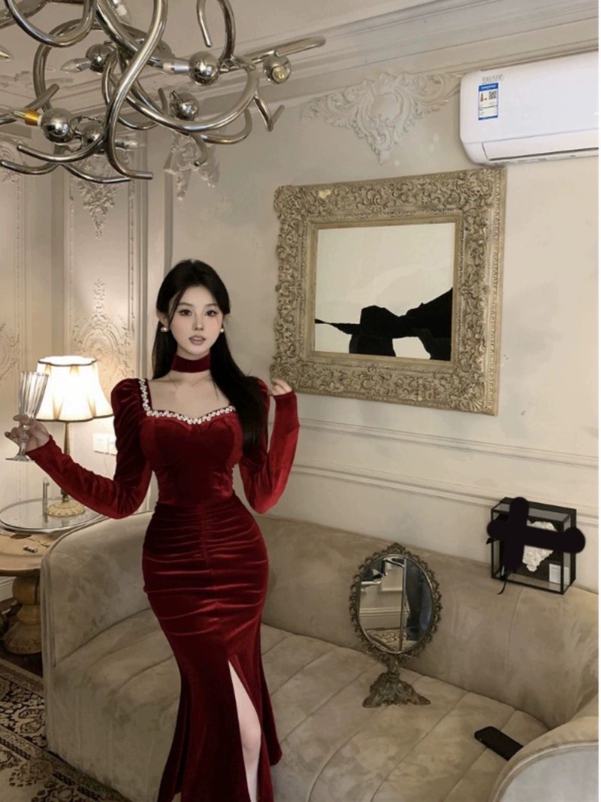 Flashing lights velvet dress  CBC342 image