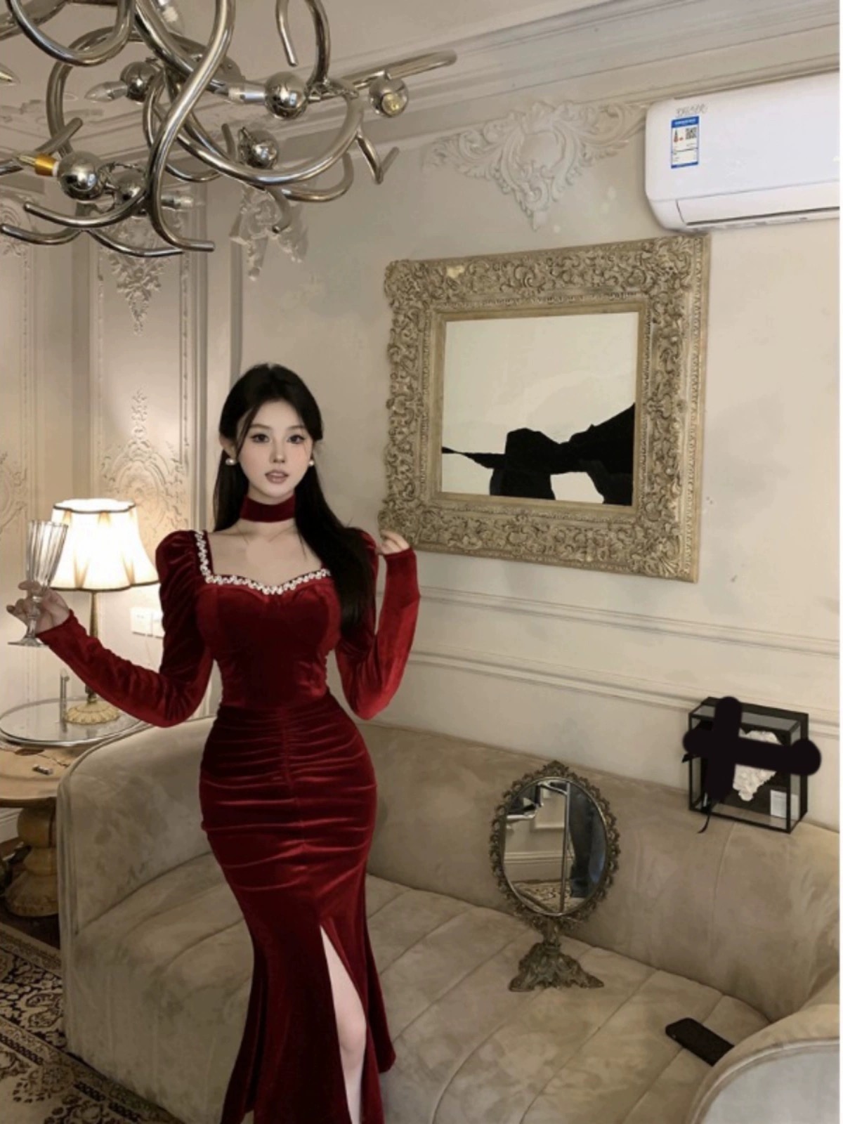 Flashing lights velvet dress  CBC342