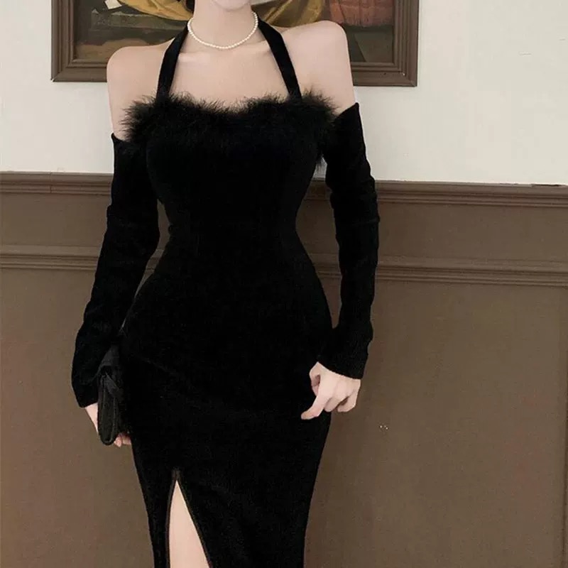 Where is she going fur velvet dress  CBC363