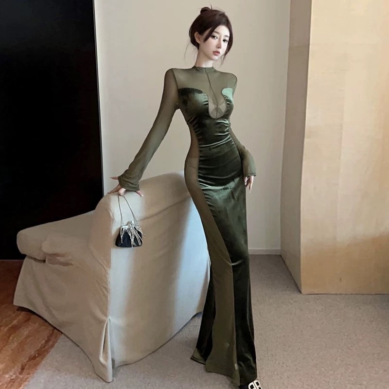 Newyork love velvet mesh dress  CBC397
