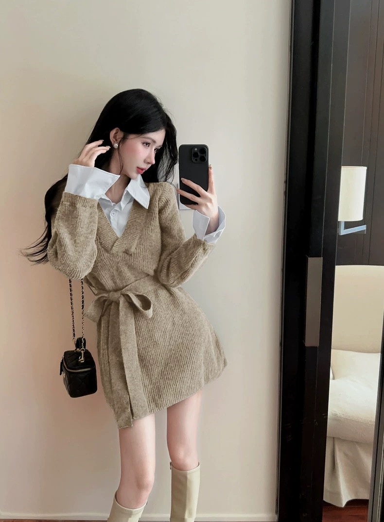 Got plans tonight knitted shirt dress SD146 image