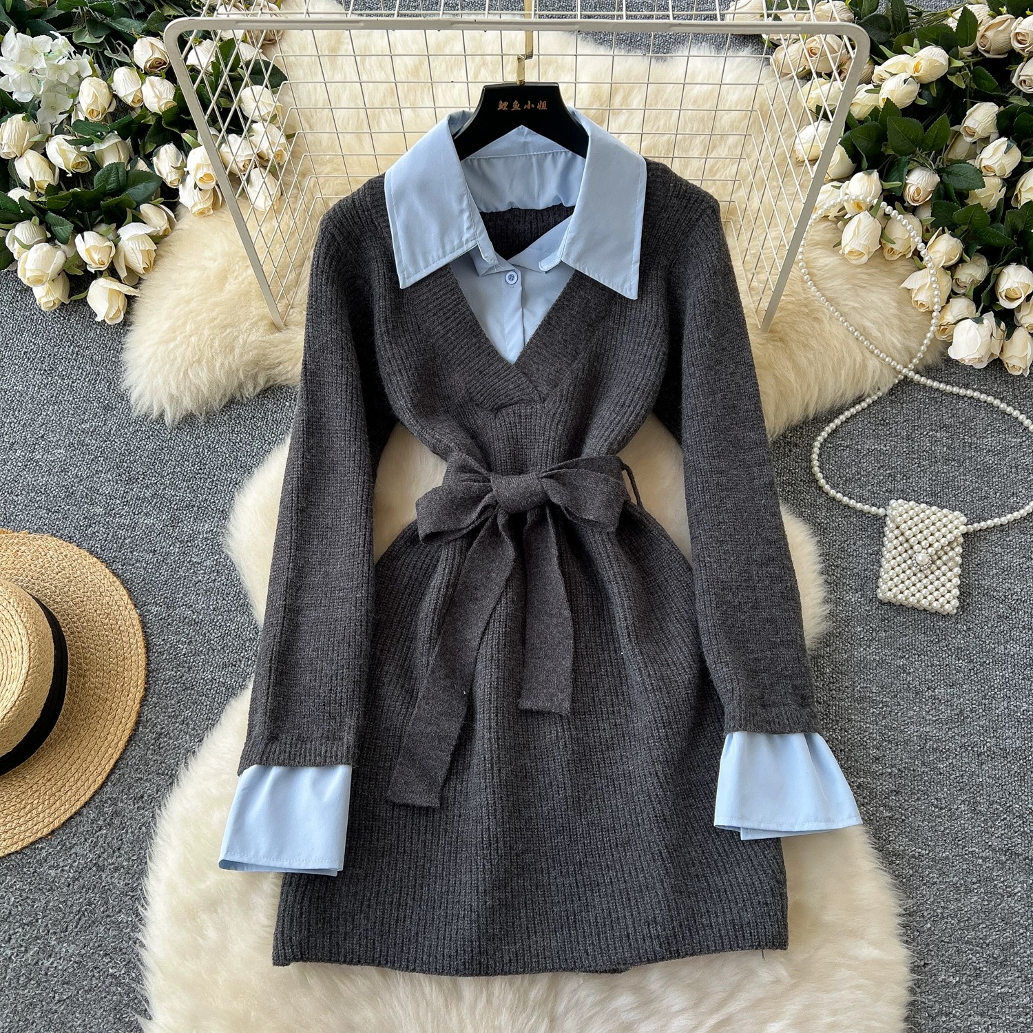 Got plans tonight knitted shirt dress SD146 image