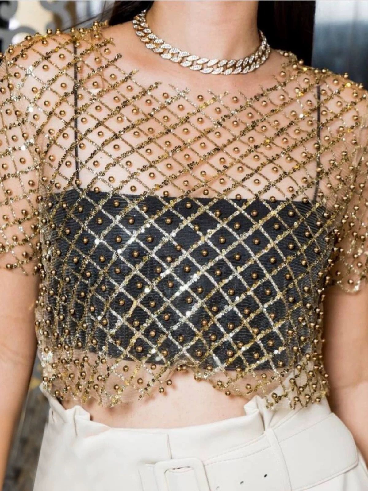 Night out pearl & sequin top CTO1036 image