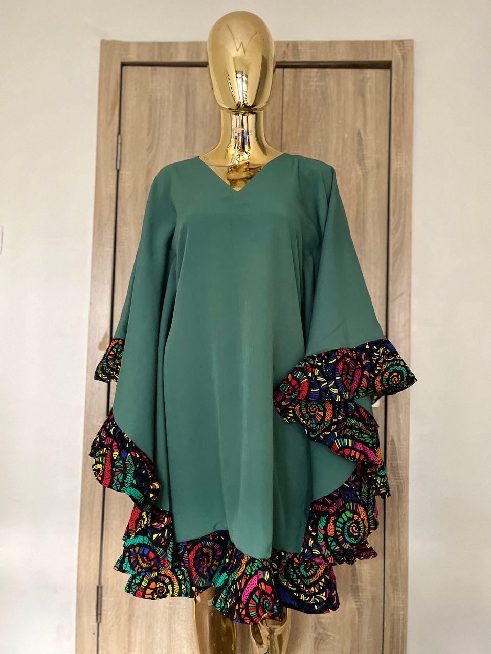 Short V neck Ankara kimono free dress image